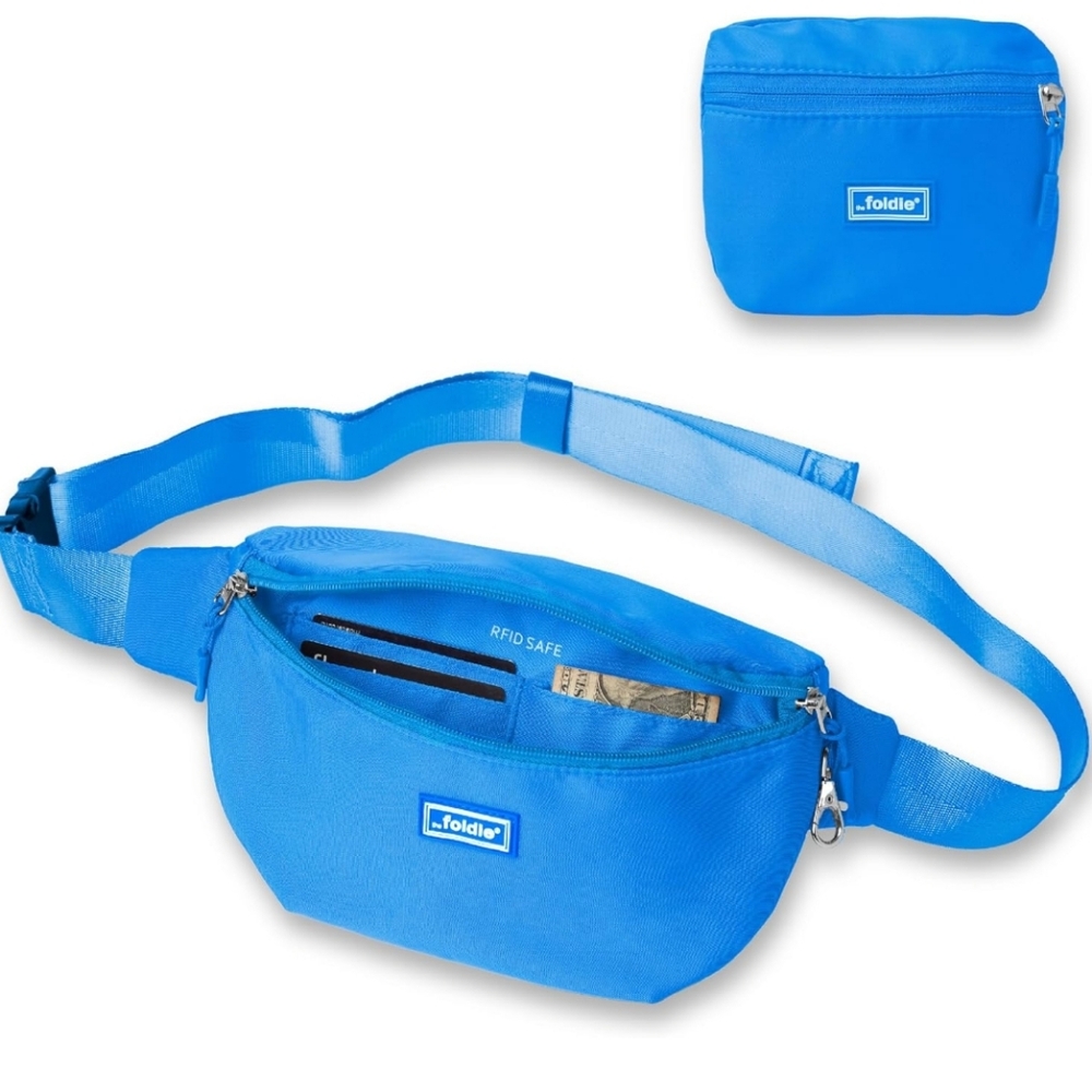 NWT The Foldie Azure Blue Foldable Crossbody Fanny Pack Travel Friendly